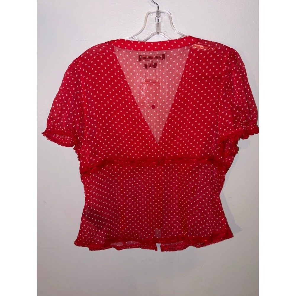 Urban Outfitters Red Polka Dot V-Neck Button Front Mesh Top Size L L0412 - Picture 4 of 4